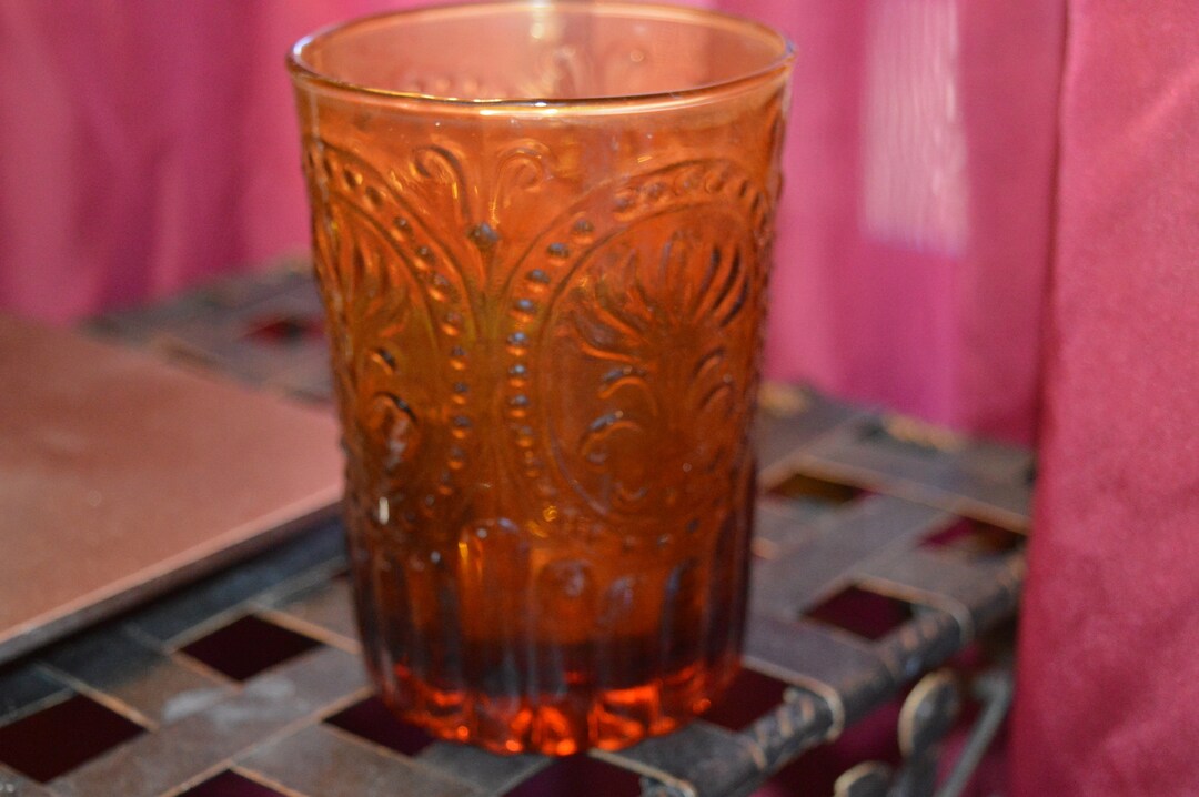 Lot De 4 Gobelets En Verre Ambré Vintage - Verres à Vin Style Classique - Service 4 Pers