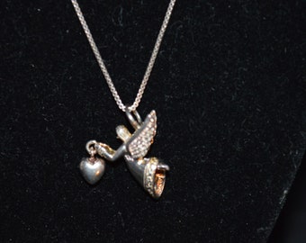 Angel hanger / Sterling zilver / 18 " ketting / gestempeld Italië 925 / 18 " doos ketting / engel / Italië / sieraden / ketting / zilveren engel /