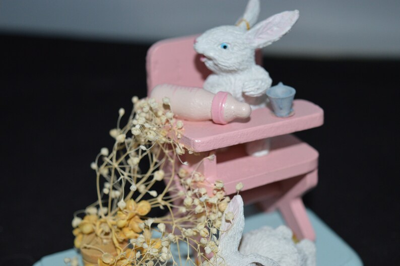 First Easter  baby d\u00e9cor  blue  pink  baby bunny  highchair  1992  4 inches  Easter  Easter decor  baby  bunny   Easter bunny
