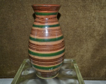 Pottery vase / brown / green / stripes / pottery / flowers / vase / medium vase / garden / home decor / stripe pottery vase / round