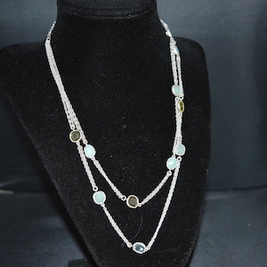 Monet silver necklace / blue stones / clear stones / 2 strands / 18&quot; / 20&quot; / Excellent condition / Monet / necklace / silver / double strand