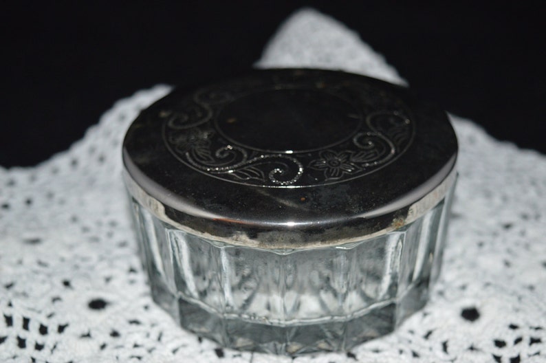Vanity Jar Silver Vanity Jar Glass Vanity Jar Bedroom Vanity Trinket Bowl Vanity Bowl Vanity Accessory Silver Top Silver