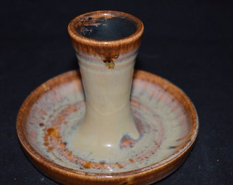 Pottery / candleholder / earthy shades / brown / tapered candle / 1990s / gray / pottery candleholder / brown pottery candleholder