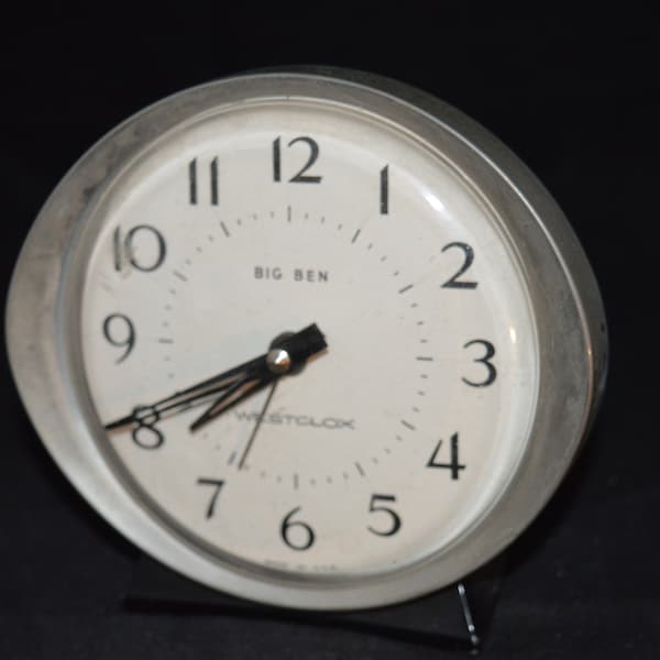 Big Ben Clock / Westclox / wind up / black / silver / 5" x 5" x 2" / fair condition / needs repair / Big Ben / clock / vintage clock