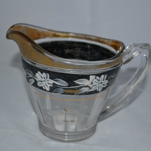 SALE / Glass creamer / black / gold trim / clear / vintage / vintage creamer / glass / creamer / coffee creamer / coffee / tea / tableware
