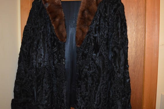 Persian Lamb Fur Jacket / black / brown mink coll… - image 1