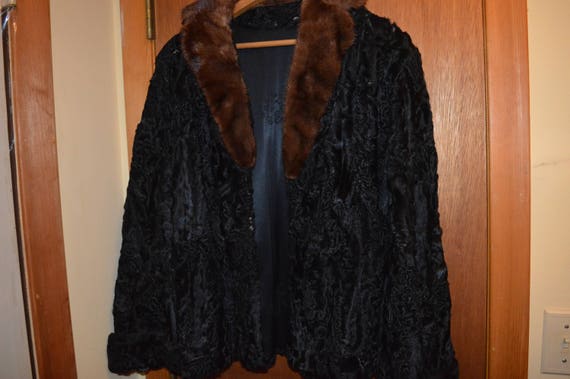 Persian Lamb Fur Jacket / black / brown mink coll… - image 10