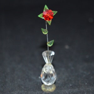 Red Crystal Rose made using Swarovski Crystal in glass vase