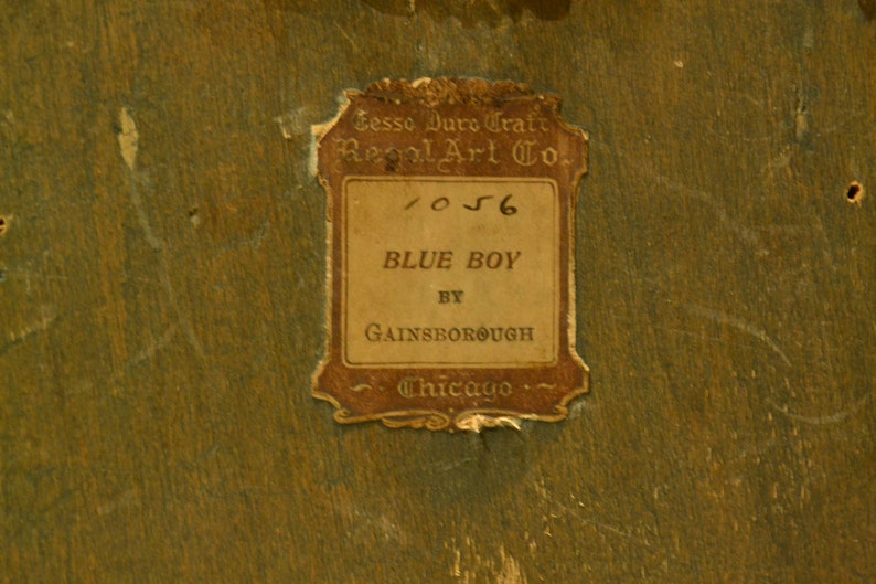 Duro Craft lithograph  Gainsborough/'s Blue Boy  wood  Regal Art Co  Chicago  1920/'s Duro Craft  lithograph  Blue Boy  Gainsborough