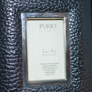 Black leather tabletop frame / silver trim / Overall 5&quot; x 4&quot; / window 2.5&quot; x 1.5&quot; /  black / leather / tabletop frame / photo frame