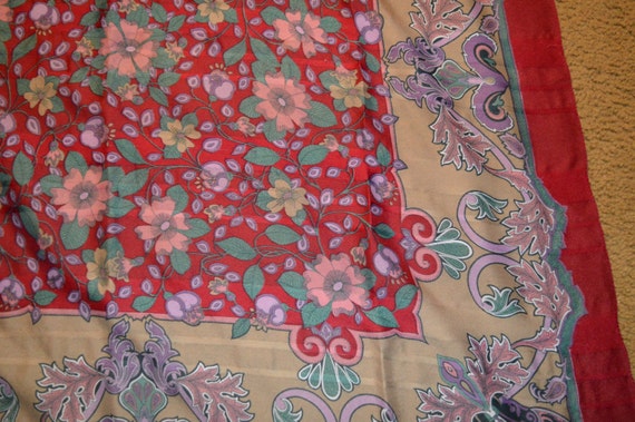 Foulard Carré Vintage Mirhon Bleu Ciel Floral Roses - Polyester Occasion Très Bon état