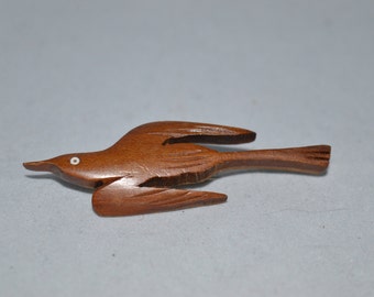 Bird brooch / hand carved /  wood / 2.5" x .75" / pin / brooch / bird / wood bird / jewelry / women / bird lover / brown / wood brooch