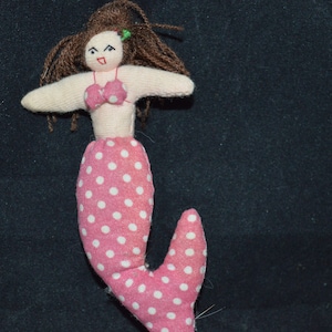Mermaid Doll /  pink /  polka dot / fin / top / 5" / handmade / mermaid / doll / small doll / ocean  / little mermaid / stocking stuffer