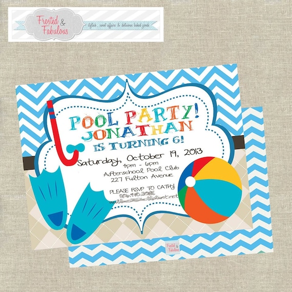 Pool Party Invitation Pool Birthday Modern Chevron Party Etsy Israel