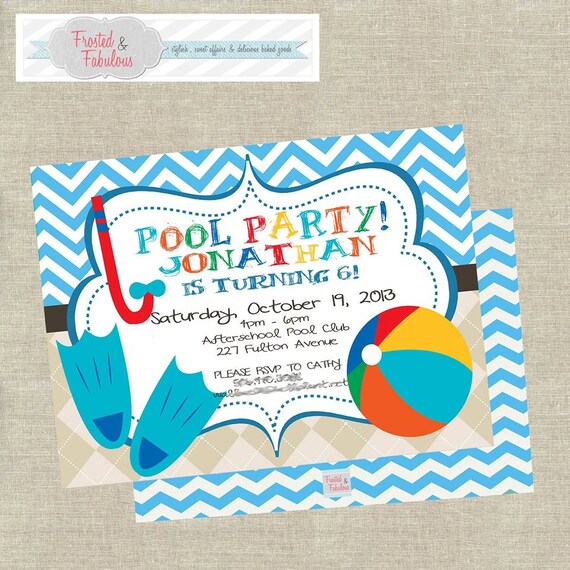 Pool Party Invitation Pool Birthday Modern Chevron Party Etsy Israel