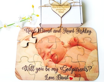 Wood Godparents puzzle, Will you be my Godmother, Will you be my Godfather, Godparents invitation, Wooden puzzle, Godparents proposal