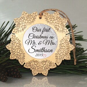 Personalized Our first Christmas ornament, Our first Christmas gift, Wedding ornament, Newlyweds ornament, Mr and Mrs ornament, Christmas image 2