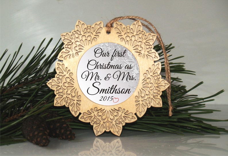 Personalized Our first Christmas ornament, Our first Christmas gift, Wedding ornament, Newlyweds ornament, Mr and Mrs ornament, Christmas image 2