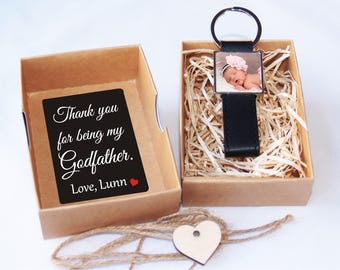 Thank you Godfather gift, Godfather gift, Baptism gift, Godfather keychain, Christening gift, Godfather photo keychain, Gift for Godfather