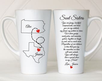 Soul sister gift, soul sister mug, Long distance relationship mug, Long distance friendship, Bff, Best friend gift, Long distance gift