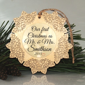 Personalized Our first Christmas ornament, Our first Christmas gift, Wedding ornament, Newlyweds ornament, Mr and Mrs ornament, Christmas image 1