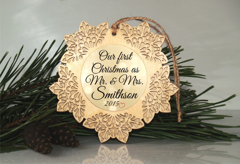 Personalized Our first Christmas ornament, Our first Christmas gift, Wedding ornament, Newlyweds ornament, Mr and Mrs ornament, Christmas image 1