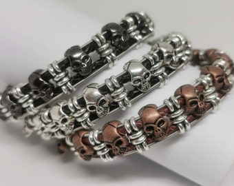 Guitar String Braided Leather Skull Bracelet Unisex Jewellery