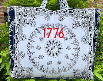 Bolso tote acolchado con diseño de bandana de EE. UU.: Algodón bordado, bolso de verano hecho a mano; Celebración del 250 aniversario de Estados Unidos.