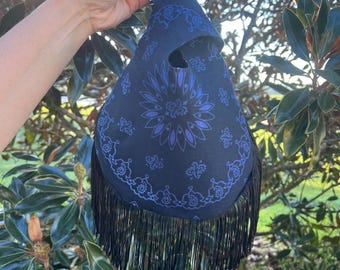 Handmade Bandana Knot Fringe Bag, 100% Cotton, Lined, Wrist Carry Bag