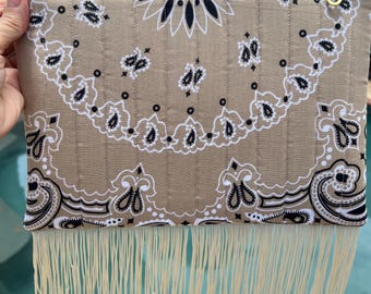 Quilted Bandana Fringe Clutch: Handmade Cotton Bag with Optional Strap
