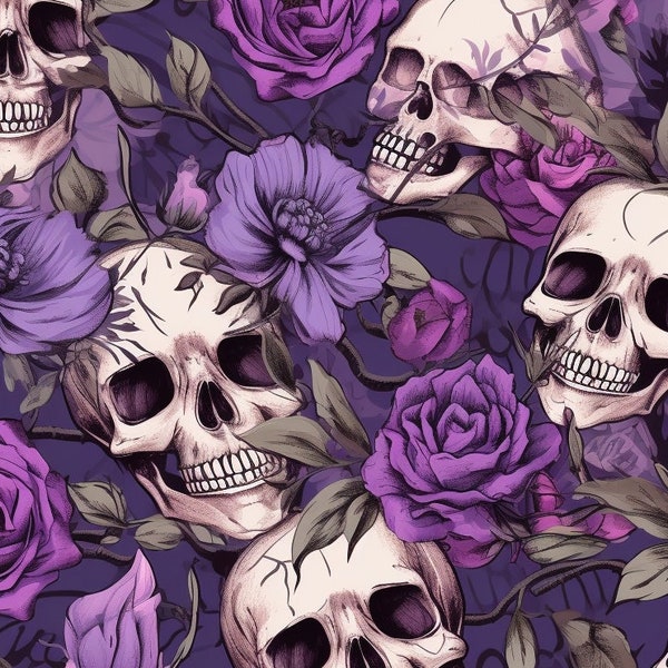 skulls purple roses 2