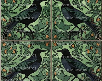 Green Gothic Ravens Tile 2