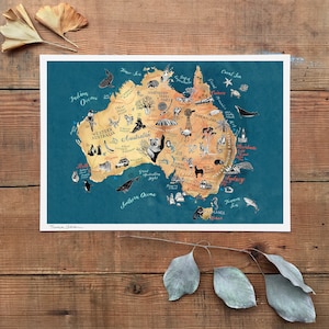 Australia Map, Australian Art Print, illustrated map, Aussie travel illustration poster, farewell gift, giclee print, living room art,new image 3