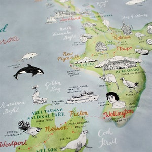 New Zealand Map, illustrated Map Art, Aotearoa Poster, New Zealand large art, NZ Giclee Print, living room art travel illustration, New Shop image 8