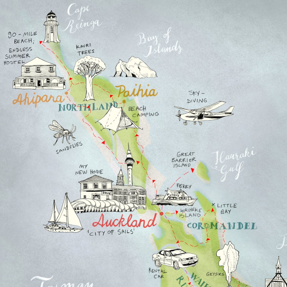Large Print New Zealand Map of North Island Giclee Art Print - Etsy