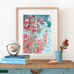 Illustrierter Stadtplan Sydney, Sydney Kunstdruck Poster, Australien Reise-Illustration, Landkarte Geschenk, Großformat Stadt Poster neu