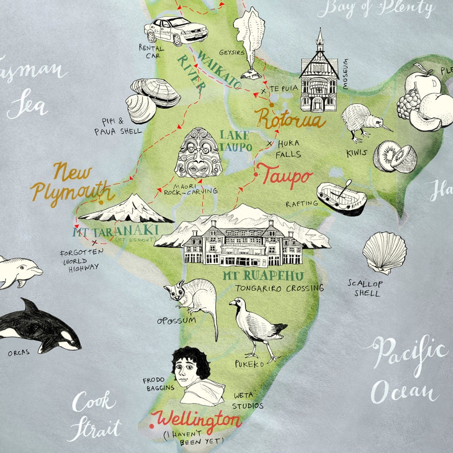 new-zealand-map-of-north-island-giclee-art-print-lovely-detailed-travel-illustration-kiwiana-green-blue-red-off-white-german-shop-etsy for Free Printable Map Of New Zealand North Island New Zealand Map of North Island, Giclee Art Print, Lovely, Detailed Travel Illustration, Kiwiana, Green, Blue, Red, Off-white, German Shop - Etsy for Free Printable Map Of New Zealand North Island