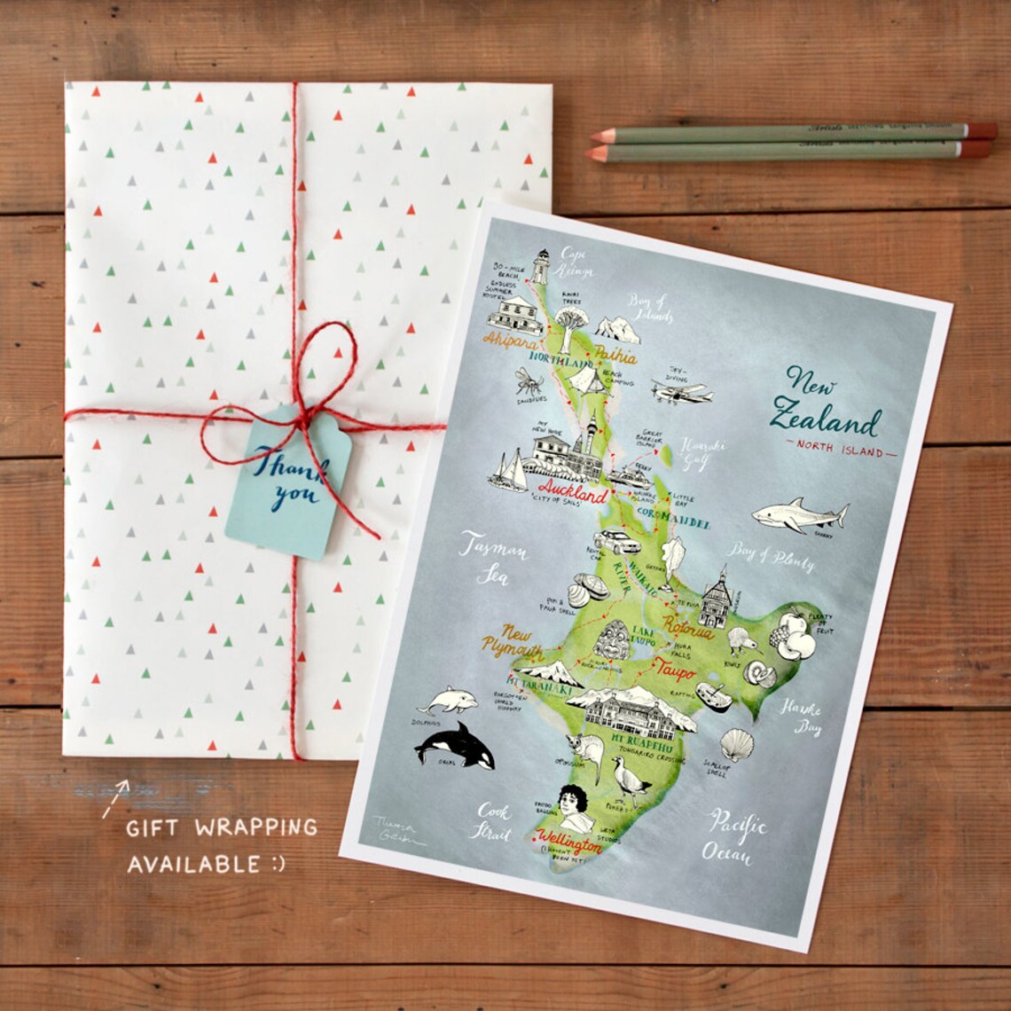 New Zealand Map of North Island Giclee Art Print lovely | Etsy