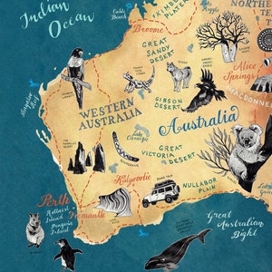 Australia Map, Australian Art Print, illustrated map, Aussie travel illustration poster, farewell gift, giclee print, living room art,new image 5