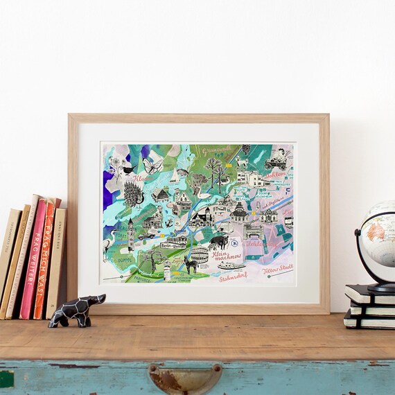 Berlin Wannsee Map, Berlin Zehlendorf Art Print Illustrated Map