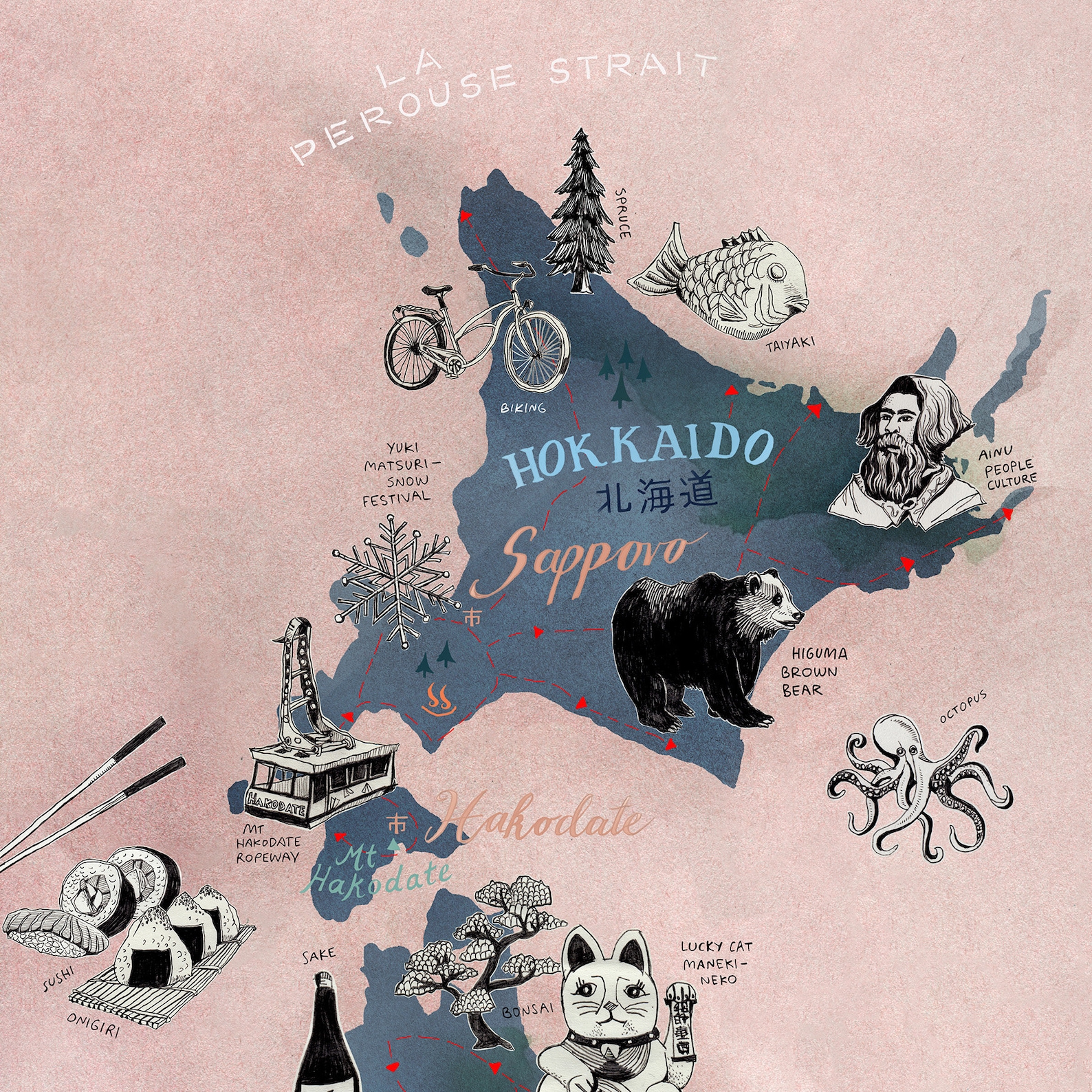 Japan Map, Art Print, Illustrated Map of Japan, Travel Illustration ...