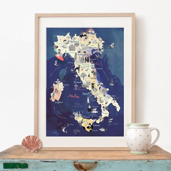 Illustrierte Landkarte Italien, italienischer Kunstdruck Poster, Road Trip Reise-Illustration, Rom Venedig Geschenk, Reise Souvenir, neu