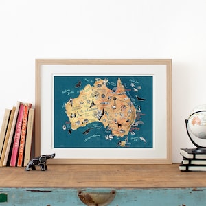 Australia Map, Australian Art Print, illustrated map, Aussie travel illustration poster, farewell gift, giclee print, living room art,new image 2