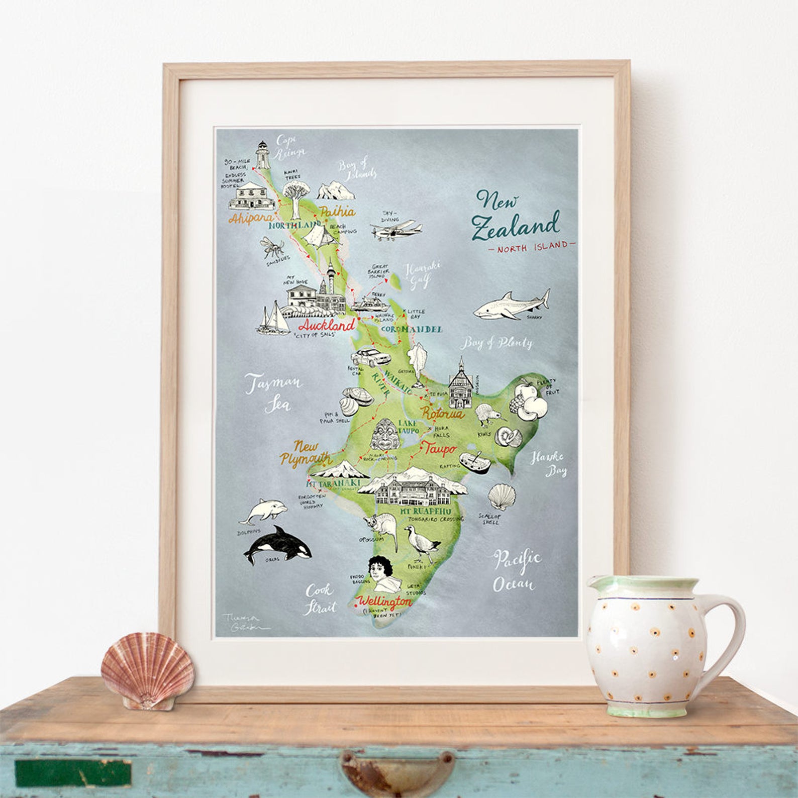 Large Print New Zealand Map of North Island Giclee Art Print - Etsy