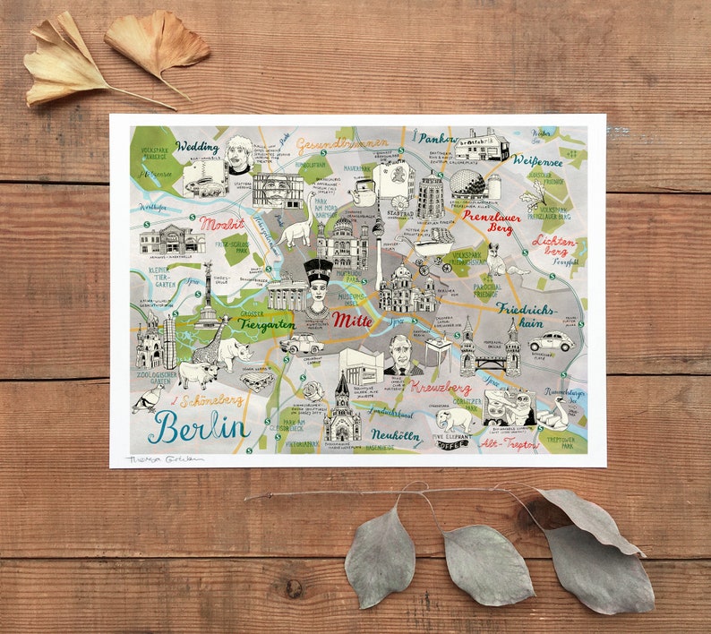 Berlin Stadtplan Berlin Poster gezeichnete Berlin Karte - Etsy
