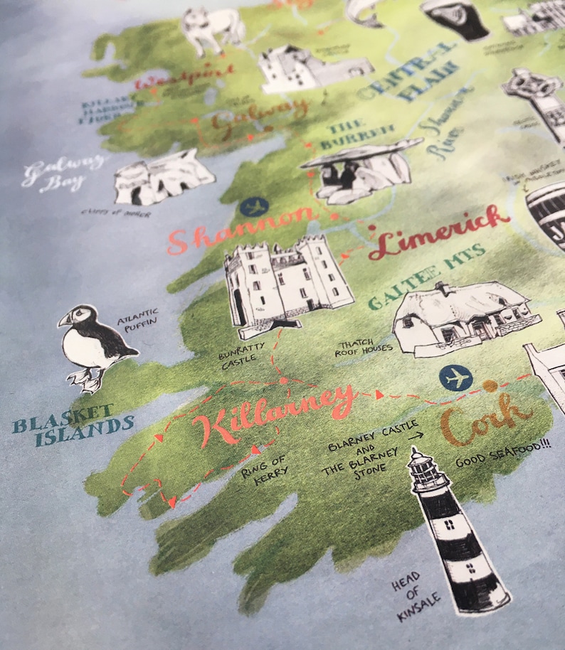 Ireland Map, Art Print, illustrated map Ireland, Ireland poster, Ireland art, Irish map, travel illustration, farewell gift, giclee print image 6
