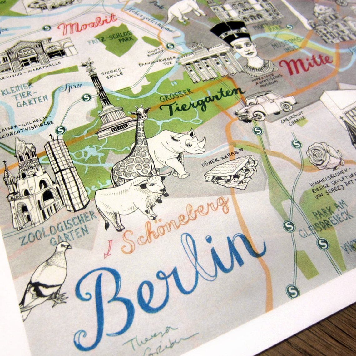 Berlin Stadtplan Berlin Poster gezeichnete Berlin Karte - Etsy