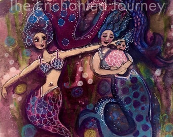 Mermaids with Baby, Pinks, Purples, Blues FREE SHIPPING