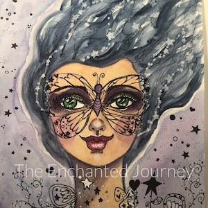 Butterfly Woman, upswept gray hair, FREE SHIPPING