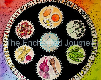 Passover Seder Plate, colorful, Pesach, Judaic Art, Prints and Cards, FREE SHIPPING